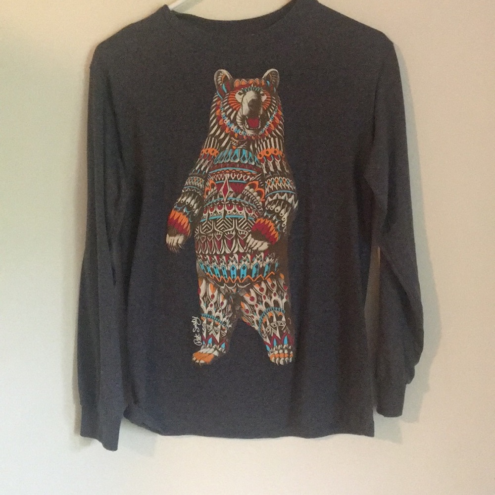 Grey long sleeve with geometric bear, size S